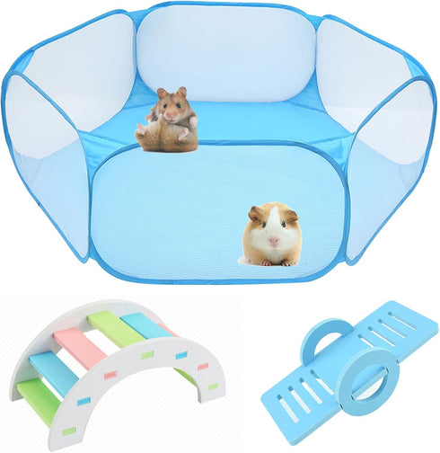 Hamster Foldable Exercise Playpen, Breathable and Transparent Pet Playpen, Indoor/Outdoor Cage Small Animal Fence for Syrian Hamster Rats Chinchil...